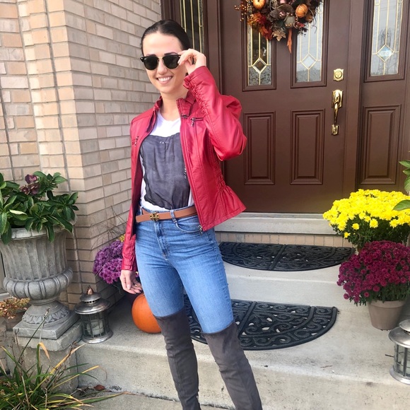 Guess Jackets & Blazers - GUESS dark red Leather Motorcycle Jacket